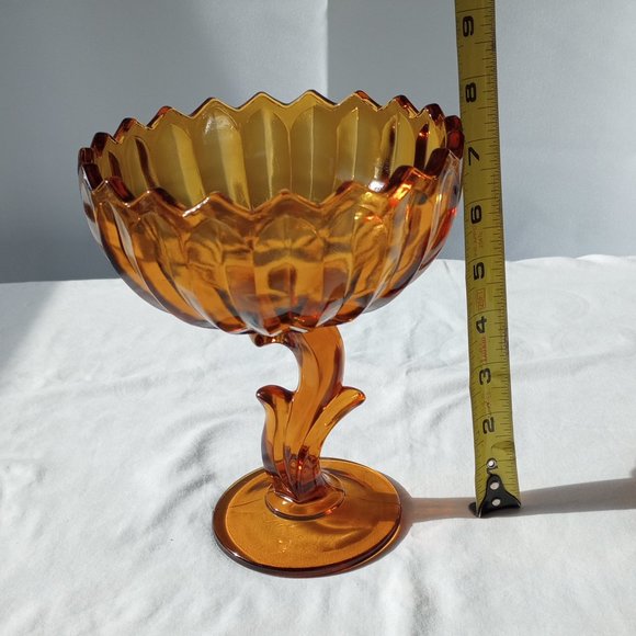 Vintage Indiana Glass Amber Pedestal Lotus Flower Blossom Candy Dish- - Picture 6 of 7